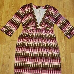 Milly 100% silk deep vee fitted kimono dress sz 4